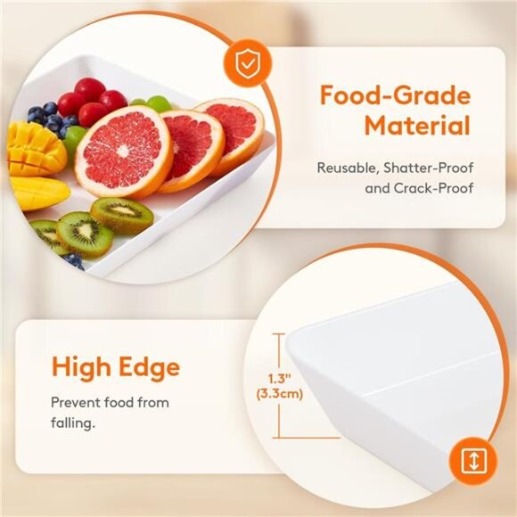 Reusable Serving Trays Set of 3 White Plastic Party Buffet Food Snack Platters - Picture 4 of 8